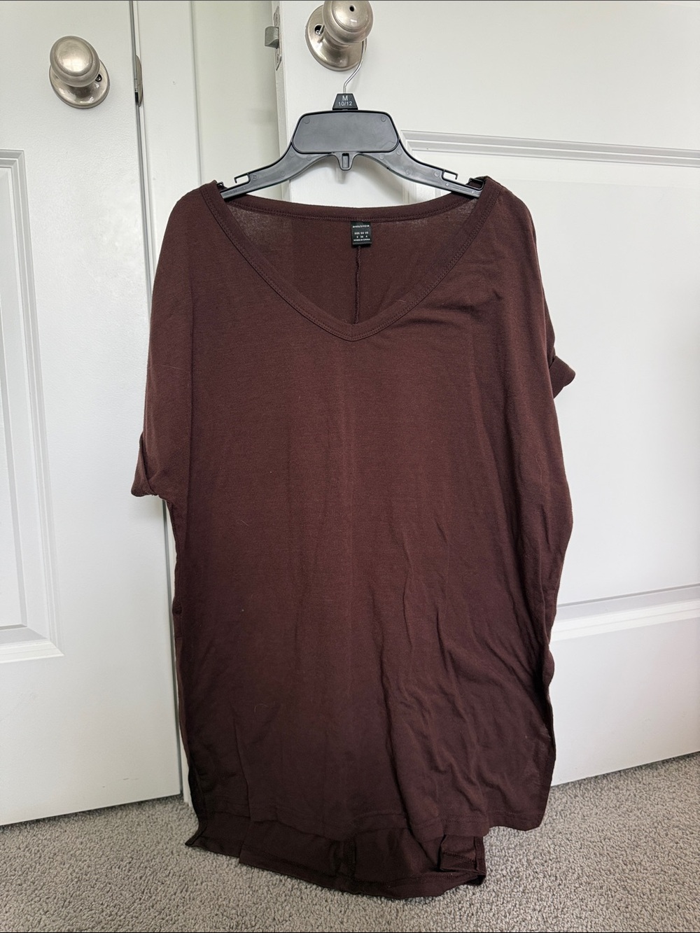 SHEIN Chocolate Brown V-Neck Short Sleeve Tee
